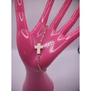 Vintage Bracelet Anklet Chain Gold Tone Cross Pink Charm Jewelry Costume